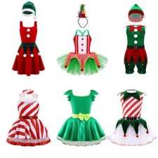 Kids Girls Christmas Elf Costume Santa Fancy Dress Cosplay Party Performance