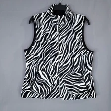 Women's Full Zip Reversible Vest Mock Neck Animal Print Black & White Size L