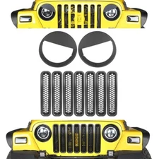 ABS Plastic Headlight Bezels Cover+Grille Insert Fit 1997-2006 Jeep Wrangler TJ