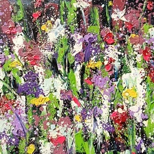 Floral Meadow Wall Art – 8x12 Abstract Wildflowers, Impasto Painting
