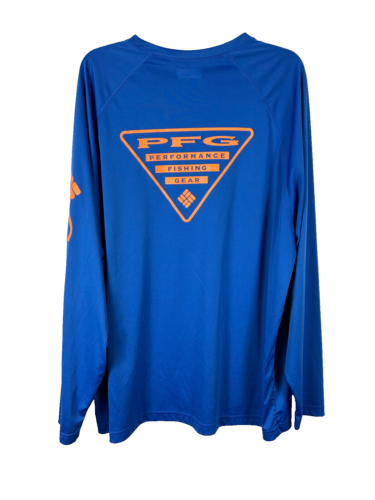 Columbia PFG Sun Protection Shirt Mens XXL Solid Blue Orange Long Sleeve Fishing