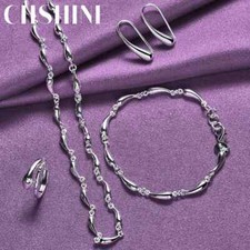 925 Sterling فضي ماء Drop قلادة خاتم أقراط سوار Jewelry Sets