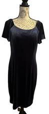 ELIZA J Women's Sheath Dress Blue Velvet Short Flutter Sleeves Lined Size 14 New