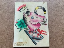 HAND DRAWN ORIGINAL AMERICAN TRADITIONAL TATTOO FLASH ART HORSE HEAD CLOVER