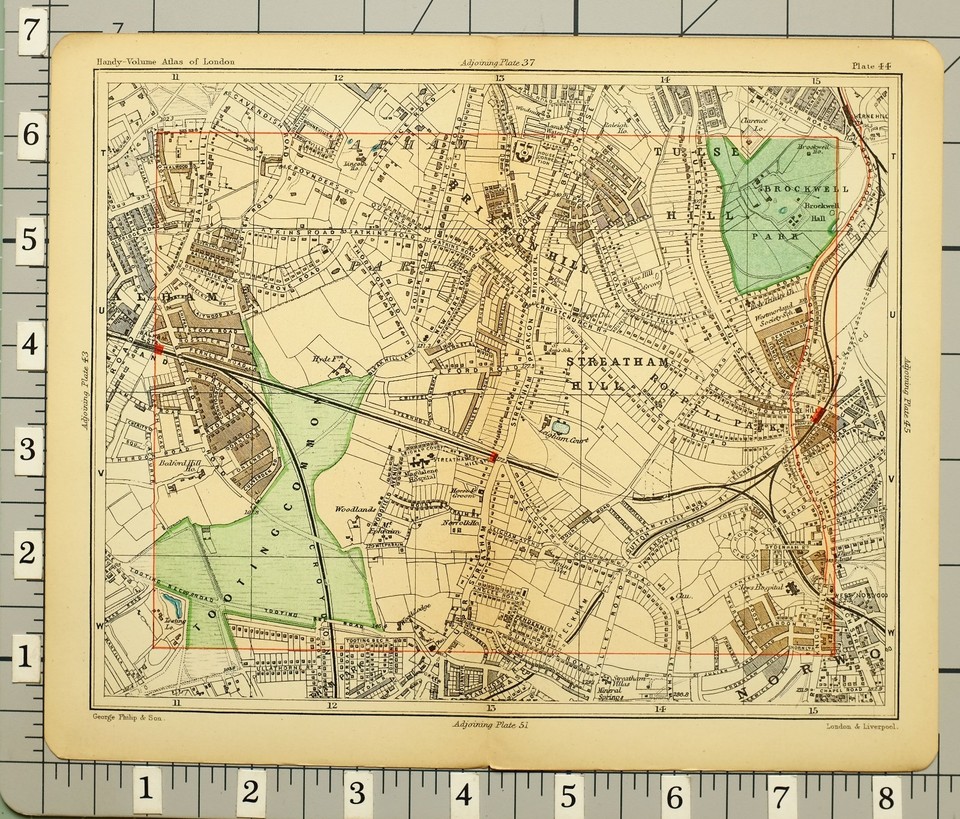 1891 VICTORIAN MAP STREET PLAN LONDON STREATHAM HILL HOSPITAL TOOTING