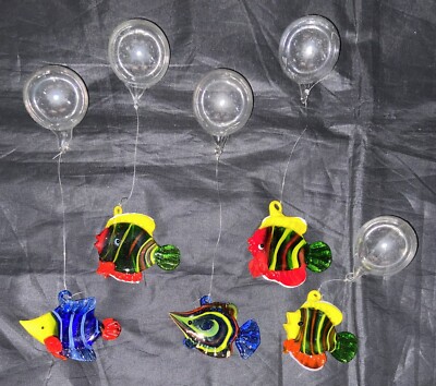 5 Vintage Blown Art Glass Floating Bubble Fish Tank Aquarium Fun Colorful