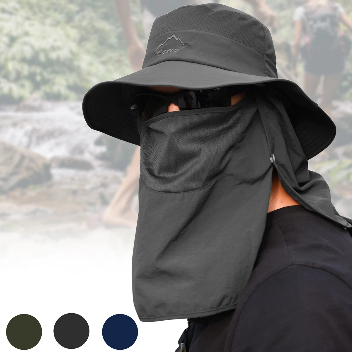 Outdoor Sun Protection Fishing Hat Men Women Waterproof Wide Brim with Neck  Flap