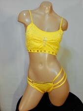 Exotic dancer stripper medium yellow two piece bikini dance outfit-dancewear