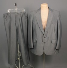 Men's 1970s Pagano Western Grey Leisure Suit Jacket 46 XL Pants 36x28 70s Vtg