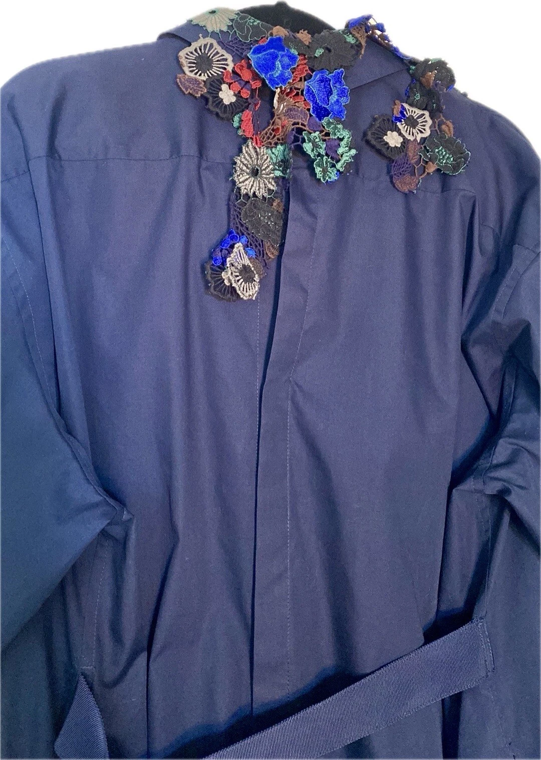 FAVOLOSO TOP TUNICA ABITO SACAI 3492 BLU CON RICAMO MULTICOLORE UNICO L