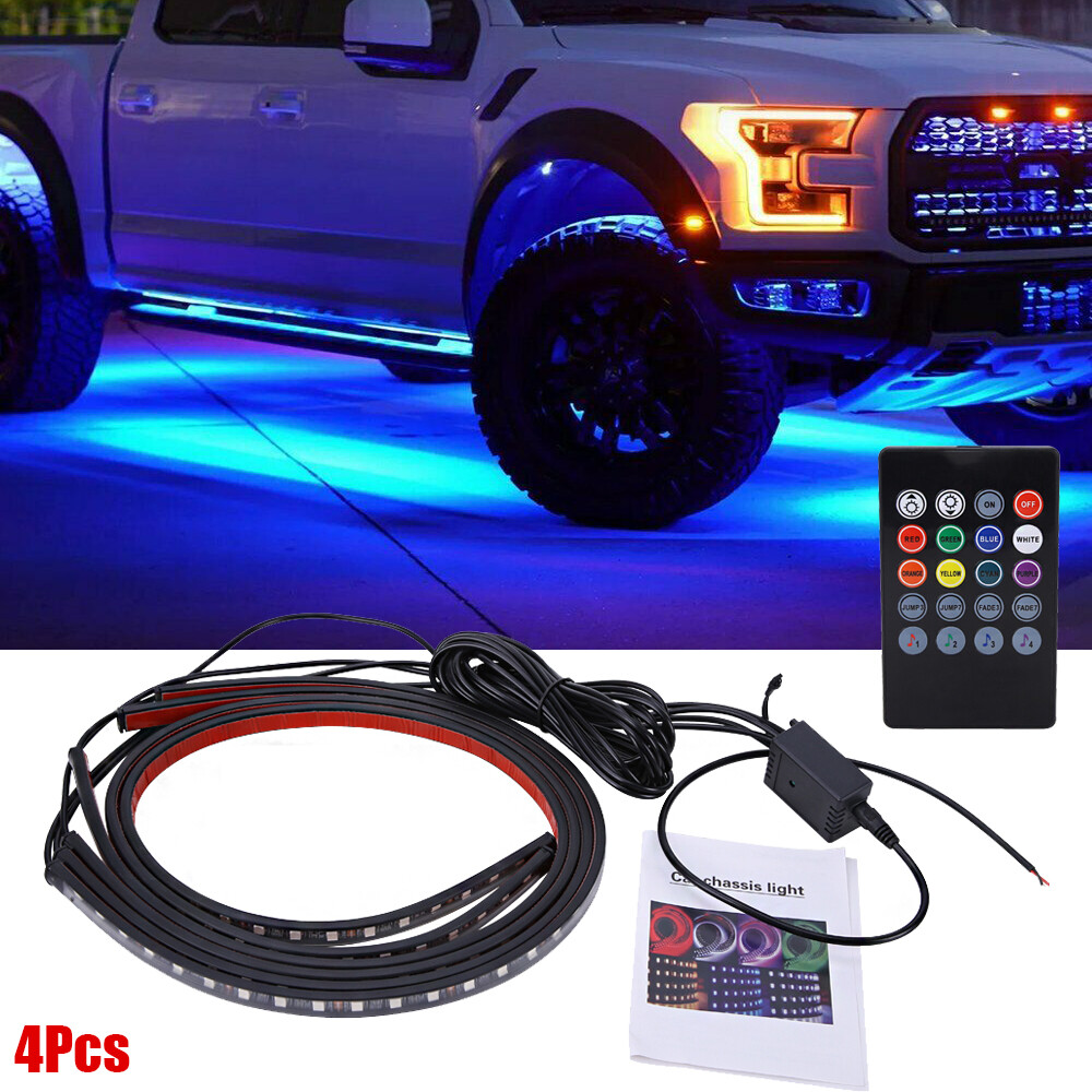 RGB 48 LED Strip Under Car Tube Underglow Underbody System 4Pcs Neon