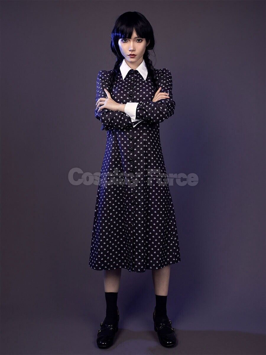 Wednesday Addams Costume For Women Girls Collar Black Dress Costume