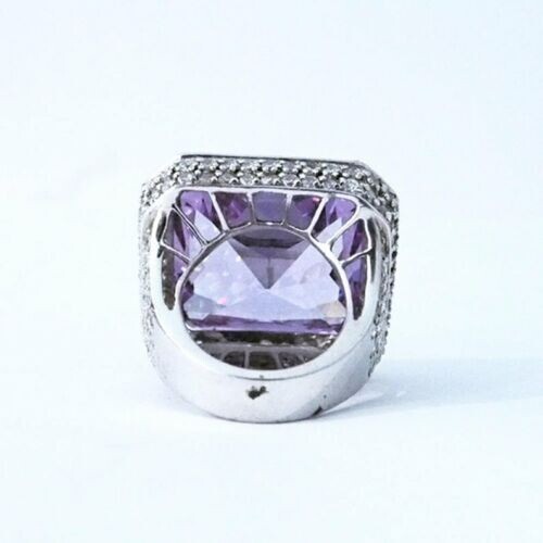 Großer 925 Sterling Silber Kristall & großer lila Amethyst 37 kt Damen Ehering - Picture 4 of 8