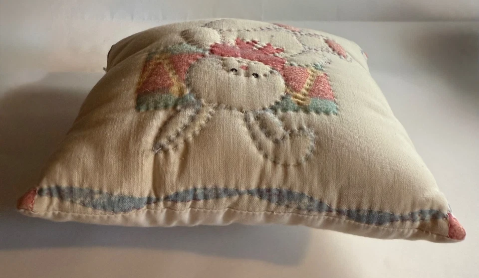 "Linda almohada de hadas de dientes de conejo acolchada a mano vintage 7"" x 7"" niño o niña" Foto 4 de 4