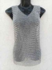 Medieval Chainmail Sleeveless Shirt V-Neck Aluminium Butted Ring Knight Costume