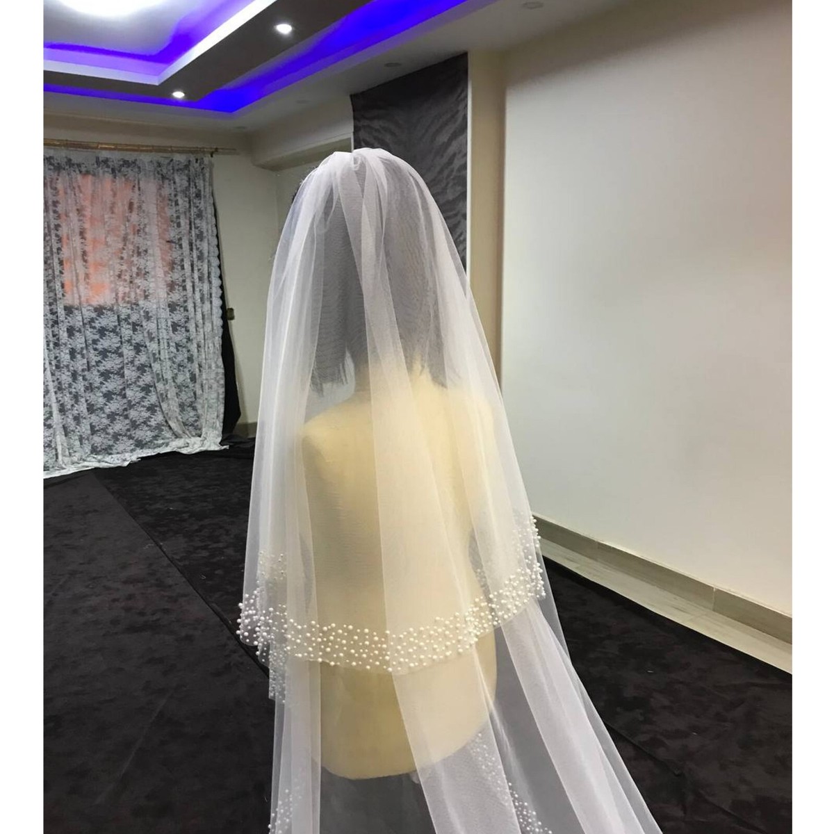 Bridal Veil 2 Layers blusher with pearls edge trim for bride  display picture 1