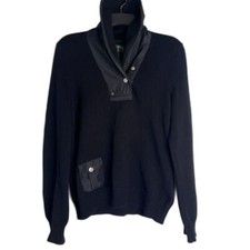 Lauren Ralph Lauren Knit Sweater Shawl Collar Cotton Size MD Black Fisherman