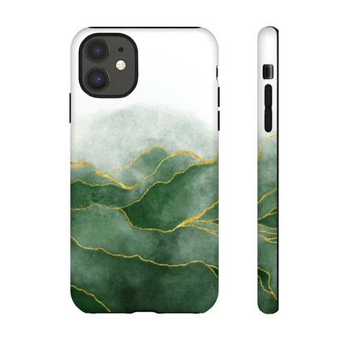 Green Watercolor Phone Case, Marbled Style Print, Shades, Gold, White, Luxury - 第 28/48 張圖片