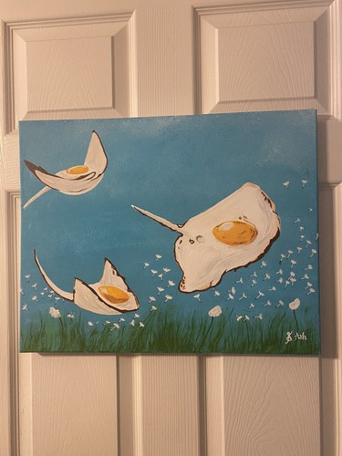 Flying Eggs, Whimsical, Stingrays In The Sky By Shayla Ash, painting 16x20 - Picture 5 of 7