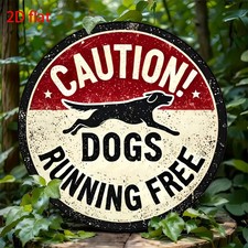 Vintage Caution Dogs Running Free Tin Metal Signs Home D cor 8x8