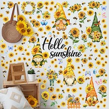 122 Pieces 6 Sheets Sunflower Gnome Wall Bee Wall Decals Butterfly Flower