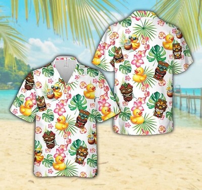Tiki Duck Hawaiian Shirt Funny Aloha Beach Summer Tropical Men Women