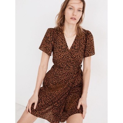 Madewell Flutter-Sleeve Wrap Mini Dress in Painted Leopard | Size Small