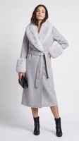 Maje Mantel Grau Wolle Fell Lang Gr. 38 FR Damen MFPOU00911