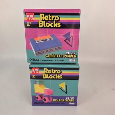 2 packs Retro Blocks MINI Block Tech - Tape Player & Skate - NEW