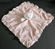 Carter's Pink Rattle White Kitty Cat Leopard Heart Lovey Blanket Baby Satin