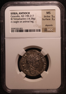 SIRIA ANTIOQUÍA | CARACALLA | AD 198 217 BI TETRADRACMA | NGC MS | LOTE O 13
