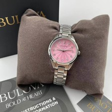Bulova Sutton 96P249 Diamond Pink Dial Stainless Steel Women's Quartz Watch 28mm