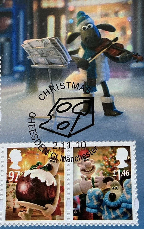 GB QEII 2010 Wallace Gromit Christmas Minisheet Buckingham FDC Cheeseden Cheese  - Image 3 of 4