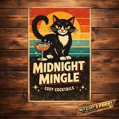 Bad Kitty Lounge Poster Metal Tin Sign Retro Cat Lover Wall Art Decor 8x12