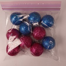 10-Pack Glitter Blue Pink Mini Christmas Ball Ornaments 1.5 Inch