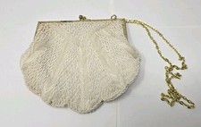 Vintage Magid Beaded White Handbag Purse Evening Bag Clutch Chain Hong Kong