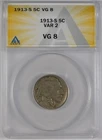 1913-S 5c Indian Head Buffalo Nickel ANACS VG8 **Type 2-Key Date**