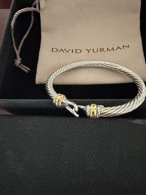 David Sterling Silver 925 5mm Cable 18k Gold Buckle Cuff Bracelet