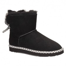 UGG Mini Bailey Bow SHEARLING SHEEPSKIN BOOTS SHOES 5.5 Black SUEDE SLIPPERS 38