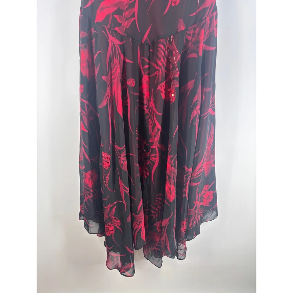 Roaman's Women's Dress 18W Black Red Floral Maxi Cowl Neck Sequin 90s Whimsygoth - Image 4 of 4