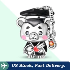 KUNSIR 925 Sterling Silver Cute Graduation Bear Bead Charm For Bracelet DIY Gift