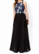 Monsoon Black Maxi Embellished Floral Sequin Gown Dress 10 S Party Occasion Long