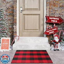 KIMODE Buffalo Plaid Outdoor Rug Red and Black 24"X35",Washable Christmas Fro