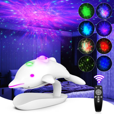 Dolphin Star Projector Galaxy Nebula Sky LED Night Light Ceiling Lamp w/ Remote