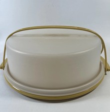 Vintage Tupperware Pie Keeper Carrier 719 Harvest Gold Lid 720 Handle 721 USA