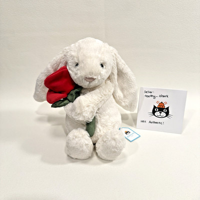 Jellycat Cream Bunny with Rose BNWT - 100% Authentic - Fast Ship