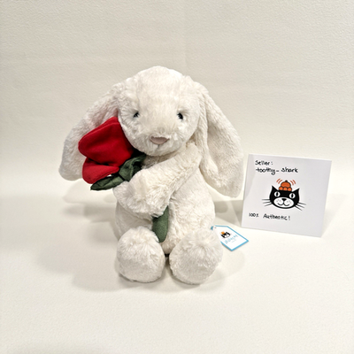 Jellycat Cream Bunny with Rose BNWT - 100% Authentic - Fast Ship