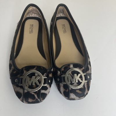 Michael Kors Fulton Moc Ballet Flat Haircalf leopard print MK Logo Shoe Size 6 M