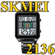 SKMEI Steel Male Alarm Stopwatch - Men's Rectangle Outdoor Digital Wristwatch