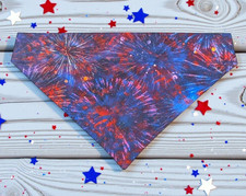 Patriotic Dog Bandana Over the Collar Slide On Scarf Bandanna Fireworks Pattern